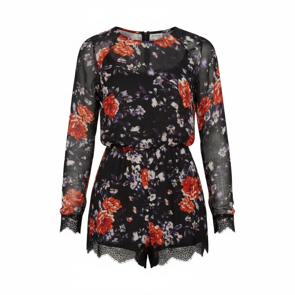 Floral Black Jumpsuit with Lace Trim